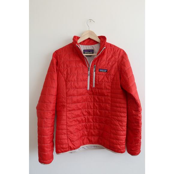 Patagonia Nano Puff Pullover Puffer Jacket Quarter Zip Quilted Red Womens Medium - Picture 2 of 7